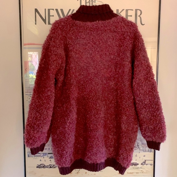 Hand knit merlot wool sweater with contrast details & beautiful buttons - Picture 2 of 11